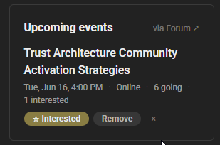 The Upcoming events panel with an RSVP chip — Going / Interested