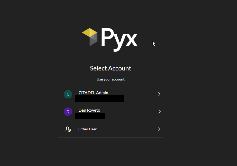 The Pyx sign-in screen — sign in with your Pyx account